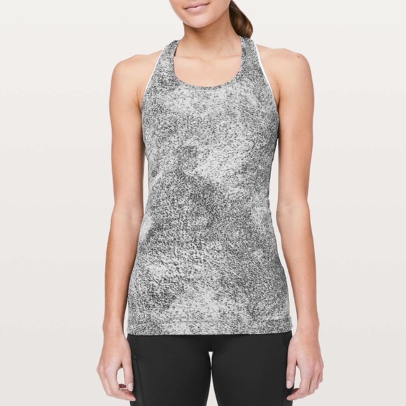 Lululemon Cool Racerback II Waist Length in Luon Spray Jacquard White Black sz 8 - Picture 1 of 7